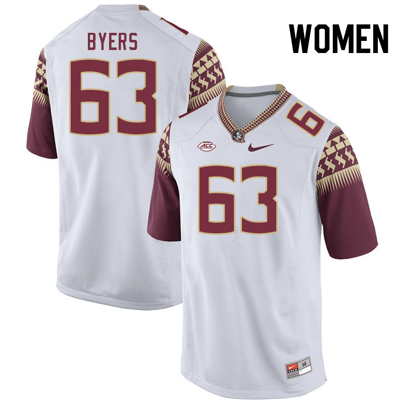 Women #63 Jeremiah Byers Florida State Seminoles College Football Jerseys Stitched-White